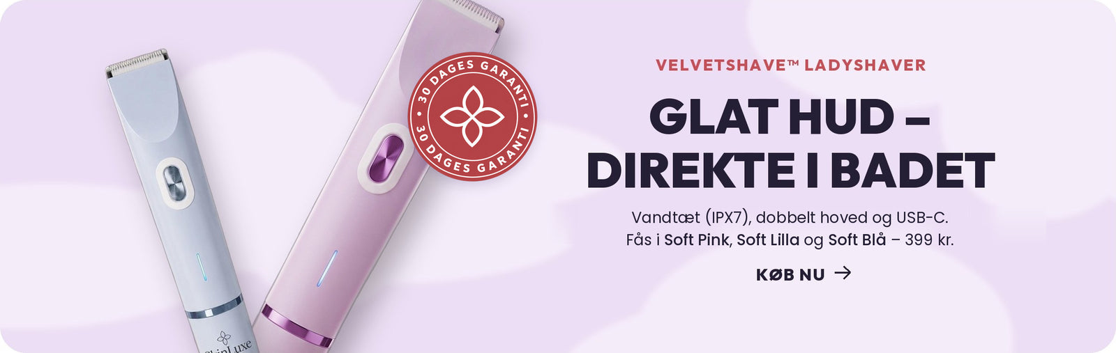 VelvetShave™ Ladyshaver – glat hud direkte i badet, 399 kr.